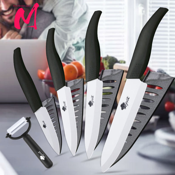 Ceramic Knives Kitchen knives 3 4 5 6 inch Chef knife Cook Set+peeler white zirconia blade Multi-color Handle High Quality
